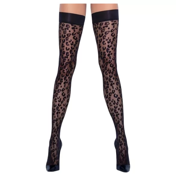 Cottelli Legwear - medias hasta el muslo - estampado leopardo - negro - 5