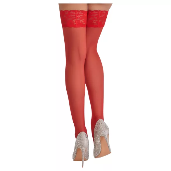 Cottelli - medias hasta el muslo de encaje floral - rojo