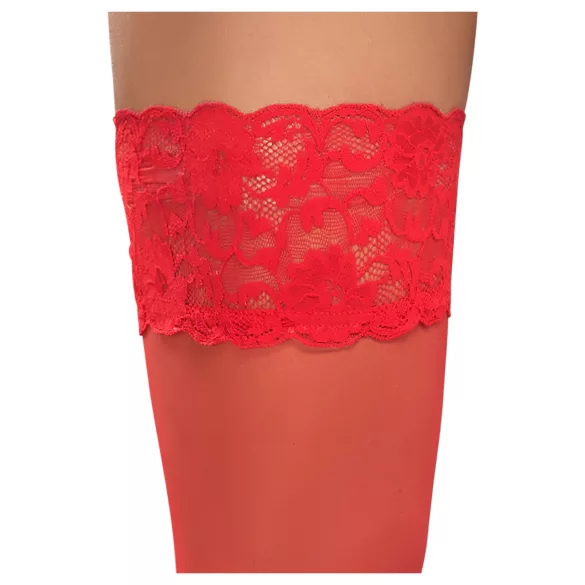 Cottelli - medias hasta el muslo de encaje floral - rojo - 3/M-L