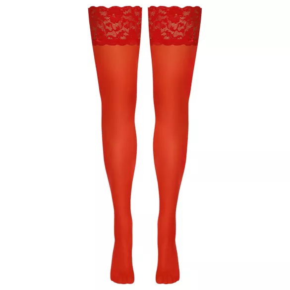 Cottelli - medias hasta el muslo de encaje floral - rojo - 3/M-L