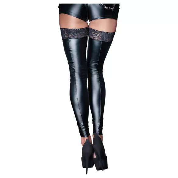 Noir - medias hasta el muslo - encaje brillante - negro - L