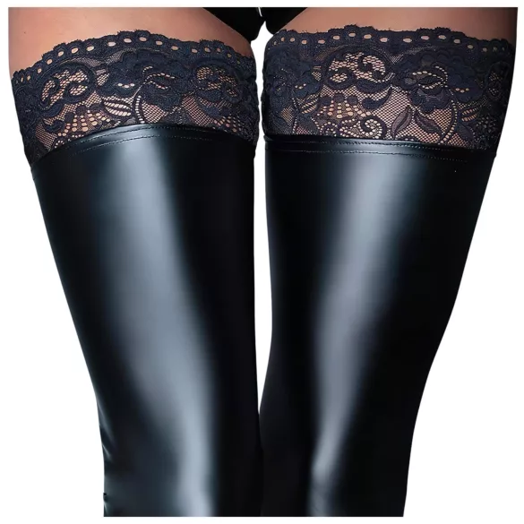 Noir - medias hasta el muslo - encaje brillante - negro - XL