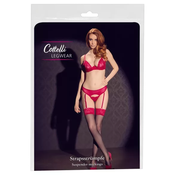 Cottelli - medias negras con encaje rojo - 5