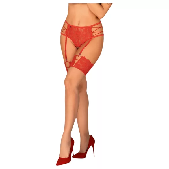 Obsessive - medias de encaje - rojo y beige