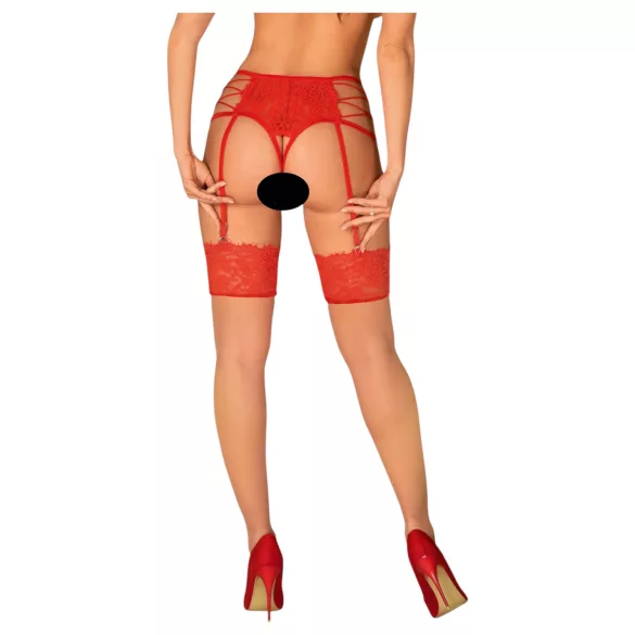 Obsessive - medias de encaje - rojo y beige