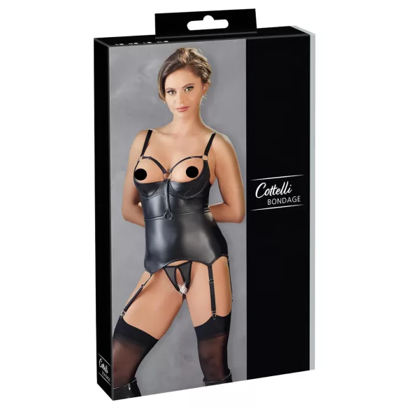 Cottelli Bondage - top push-up brillante con esposas (negro)