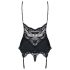 Conjunto de encaje negro con liguero Obsessive 810-COR-1