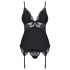Conjunto de encaje negro con liguero Obsessive 810-COR-1