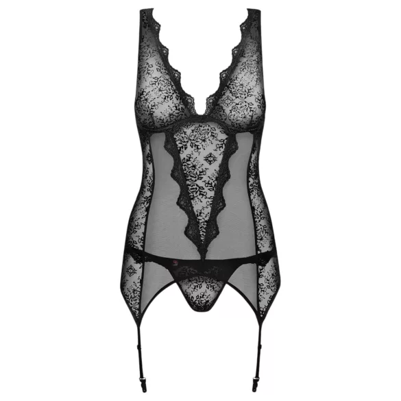 Obsessive - Conjunto lencería bordado - top y tanga - negro