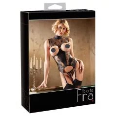   Abierta Fina - conjunto lencería abierto encaje brillante negro - M