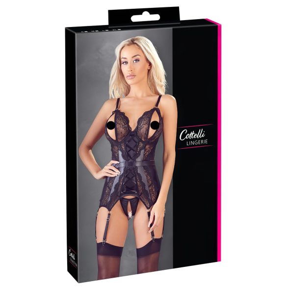 Cottelli - Conjunto de encaje abierto con tanga (negro)