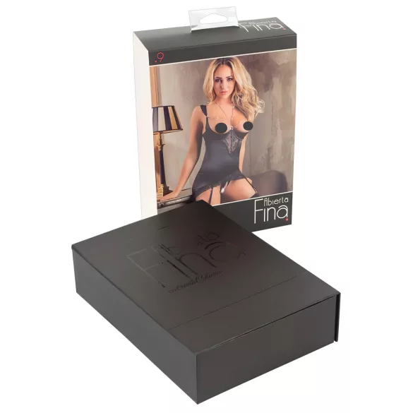 Abierta Fina - top brillante con cadena y tanga (negro)