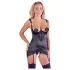 Abierta Fina - top brillante con cadena y tanga (negro)