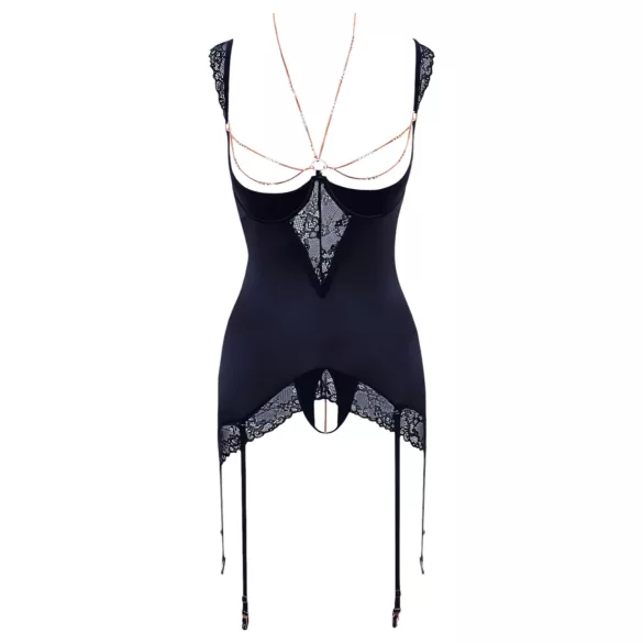 Abierta Fina - top brillante con cadena y tanga (negro) - 85B/L