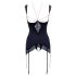Abierta Fina - top y tanga negro con cadenas brillantes - 85C/XL