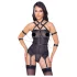 Cottelli Bondage - top con correas, esposas y tanga (negro)