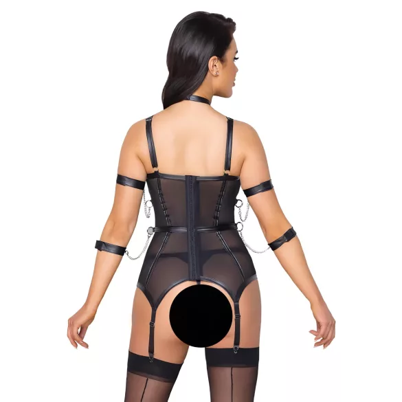 Cottelli Bondage - top con correas, esposas y tanga (negro)