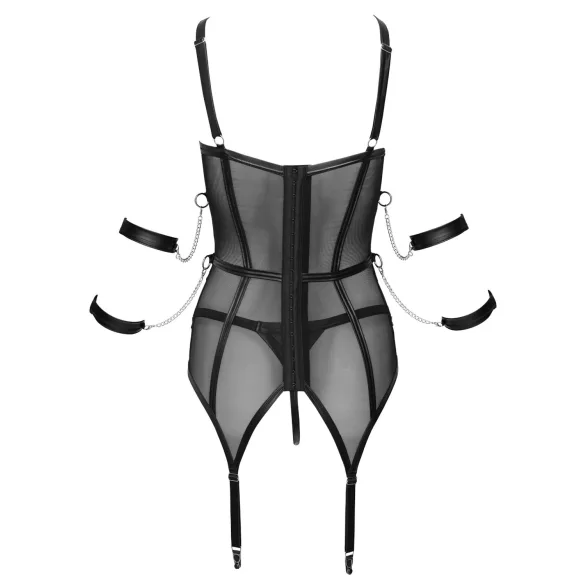 Cottelli Bondage - top con correas, esposas y tanga (negro) - M