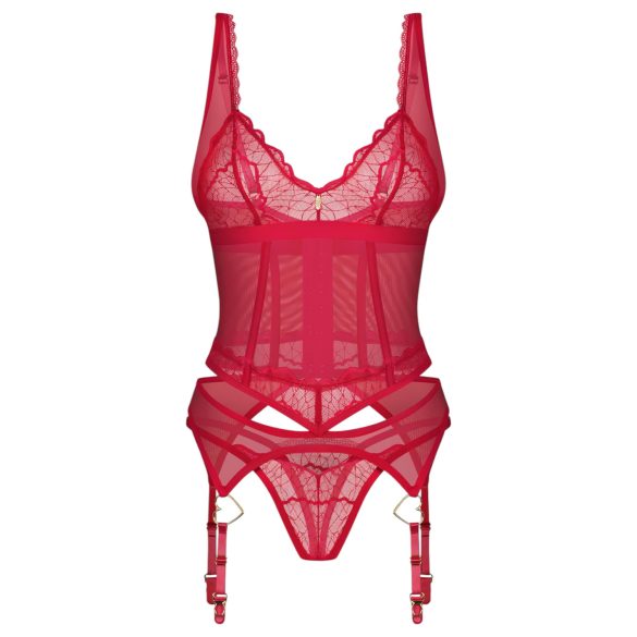 Obsessive Cupide Desir - conjunto lencería encaje transparente - rojo - L/XL