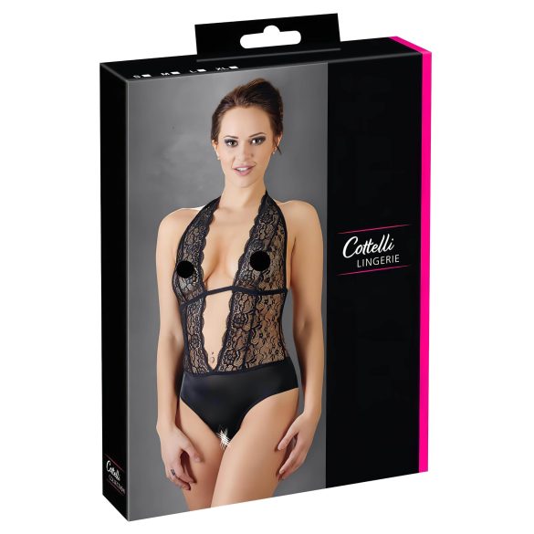 Cottelli - Body de encaje con cuello halter (negro)