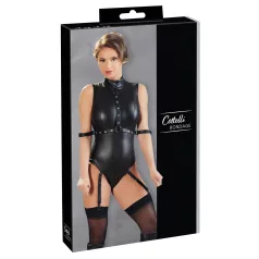   Cottelli Bondage - body brillante sin mangas y esposas para brazos - negro - M