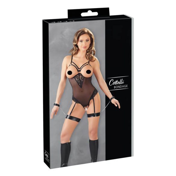 Cottelli Bondage - Body y esposas de metal (negro) - M