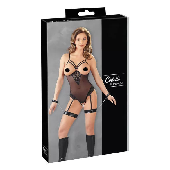 Cottelli Bondage - body y esposas con anillas metálicas - negro - L