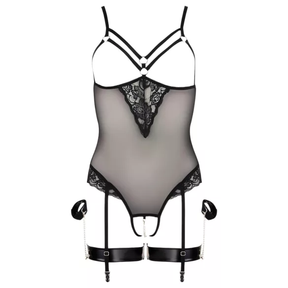 Cottelli Bondage - body y esposas con anillas metálicas - negro - XL