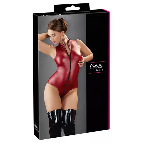 Cottelli Party - body brillante sin mangas con cremallera (rojo) - XL