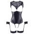 Cottelli Bondage - body brillante abierto y esposas (negro)