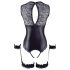 Cottelli Bondage - body brillante abierto y esposas (negro)
