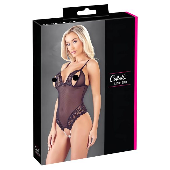 Cottelli - Body abierto negro encaje con perlas - M