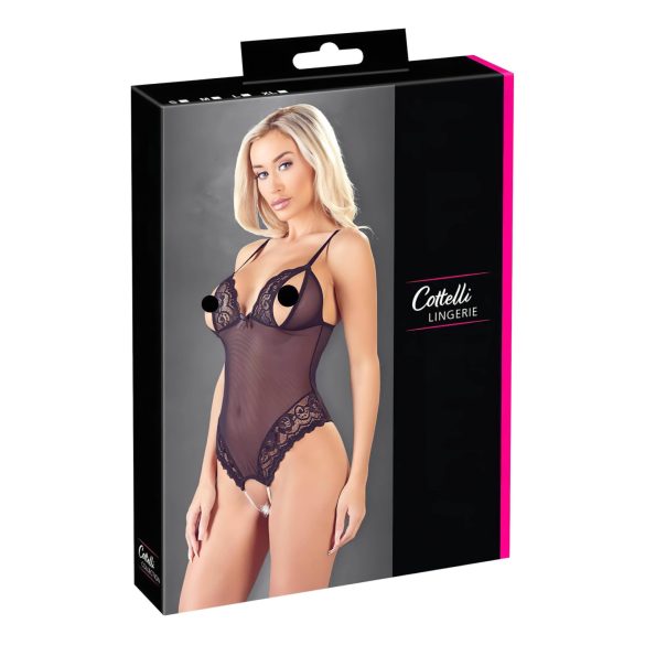 Cottelli - Body abierto negro con encaje y perlas - M