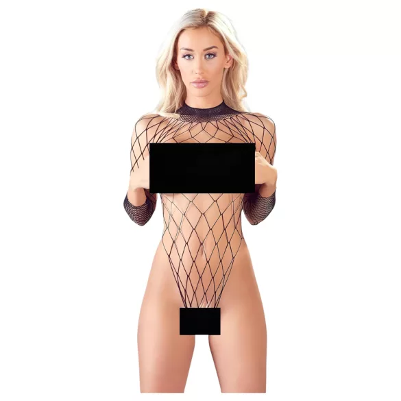 NO:XQSE - body de manga larga - malla transparente - negro (S-L)