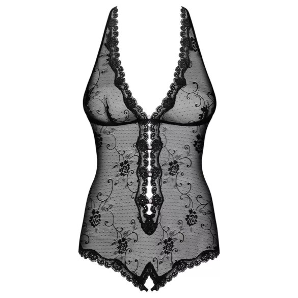 Obsessive Fiorenta - body abierto de encaje con perlas - negro