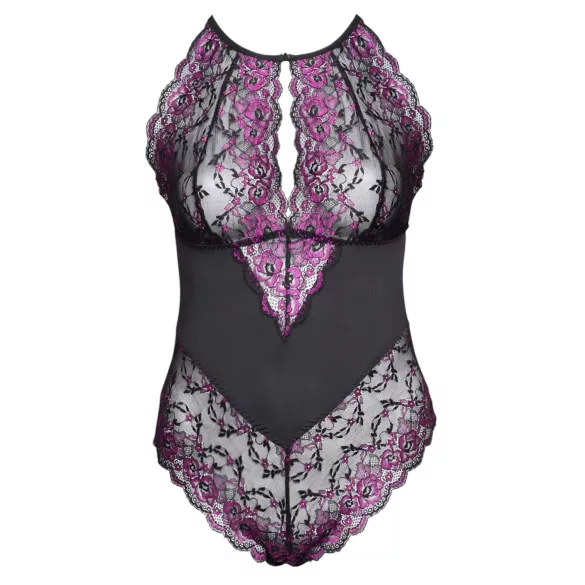 Cottelli Plus Size - body de encaje floral - negro lila
