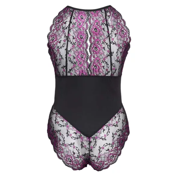 Cottelli Plus Size - body de encaje floral - negro lila
