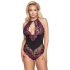 Cottelli Plus Size - Body floral (negro-violeta) - 3XL