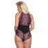 Cottelli Plus Size - Body floral (negro-violeta) - 3XL
