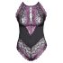 Cottelli Plus Size - Body floral (negro-violeta) - 3XL