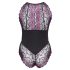 Cottelli Plus Size - Body floral (negro-violeta) - 3XL