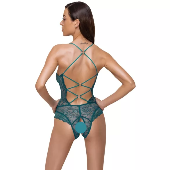 Cottelli - body abierto de encaje con cordones (verde)