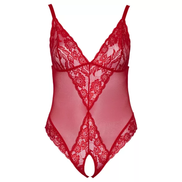 Cottelli Curves - body de encaje transparente - rojo - 2XL