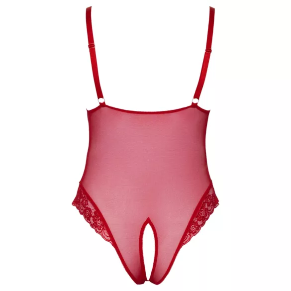 Cottelli Curves - body de encaje transparente - rojo - 2XL