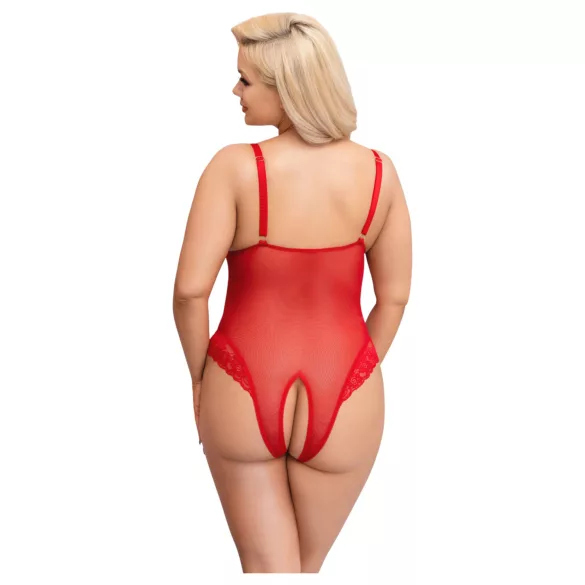 Cottelli Curves - body de encaje transparente - rojo - 3XL