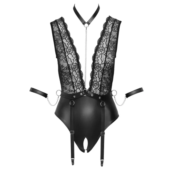 Cottelli Bondage - body lencero con cuello halter - encaje negro
