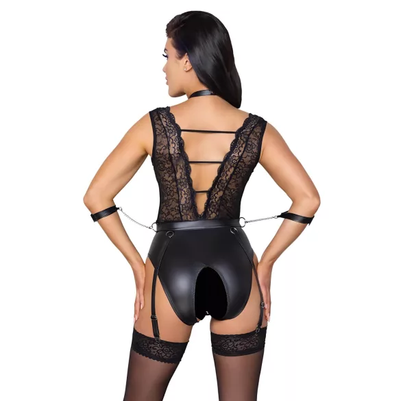 Cottelli Bondage - body lencero con cuello halter - encaje negro - M