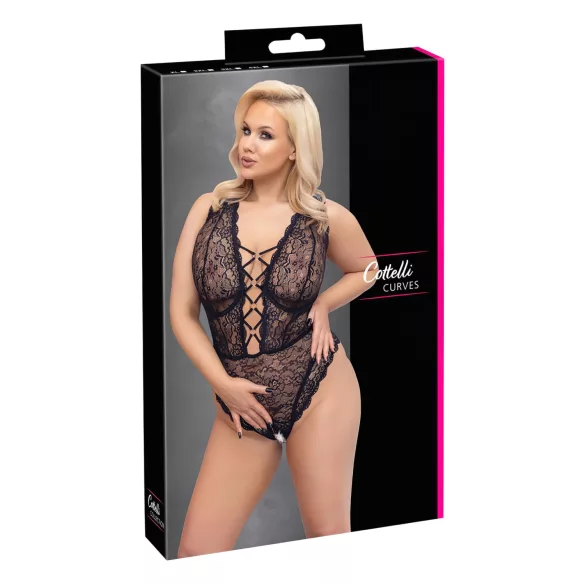 Cottelli Curves Plus Size - body transparente estampado - negro