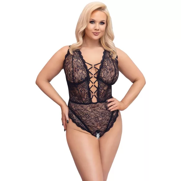Cottelli Curves Plus Size - body transparente estampado - negro - 90D/XL