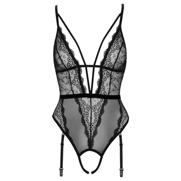 Cottelli - body abierto con liguero y tirantes - encaje negro - M